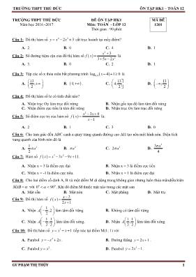 10 Đề ôn thi học kỳ I môn Toán Lớp 12 - Phạm Thị Thủy